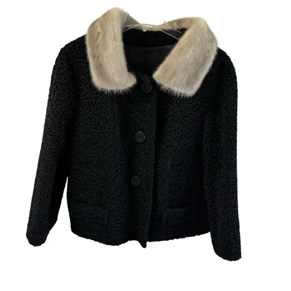 Vintage Astrakin Lepshire Black Curly Persian Lamb Wool Short Coat Mink … - Picture 5 of 16